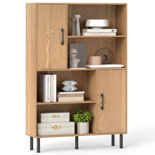 Costway 47 Inch Storage Cabinet Freestanding Bookcase with 2 Doors and 4 Open Shelves-Natural LuxuryLifeWay Online Store