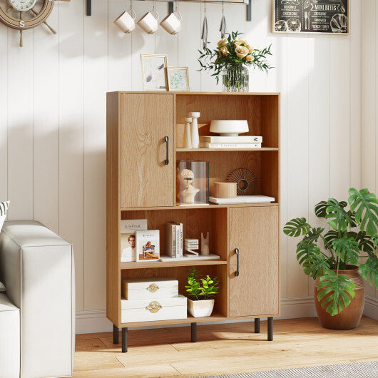 Costway 47 Inch Storage Cabinet Freestanding Bookcase with 2 Doors and 4 Open Shelves-Natural LuxuryLifeWay Online Store
