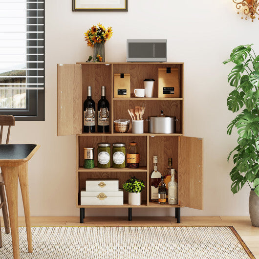 Costway 47 Inch Storage Cabinet Freestanding Bookcase with 2 Doors and 4 Open Shelves-Natural LuxuryLifeWay Online Store