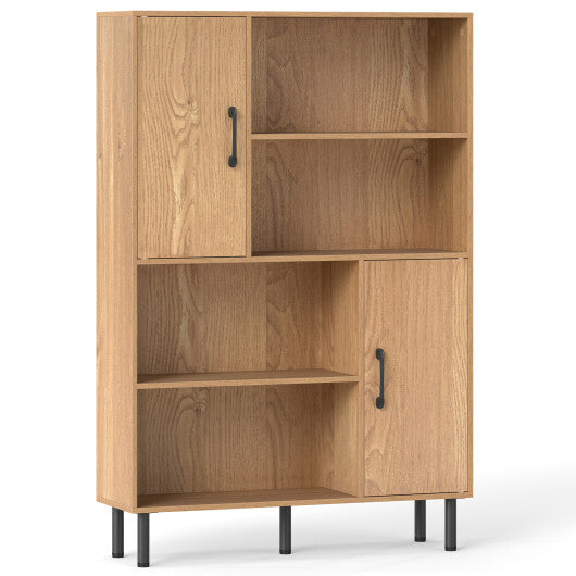 Costway 47 Inch Storage Cabinet Freestanding Bookcase with 2 Doors and 4 Open Shelves-Natural LuxuryLifeWay Online Store