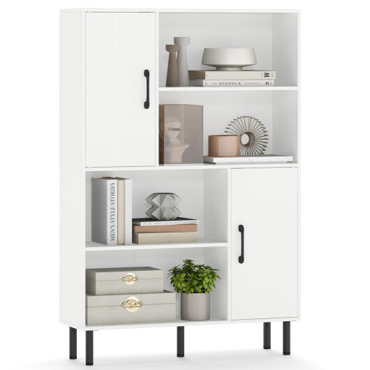 Costway 47 Inch Storage Cabinet Freestanding Bookcase with 2 Doors and 4 Open Shelves-White LuxuryLifeWay Online Store