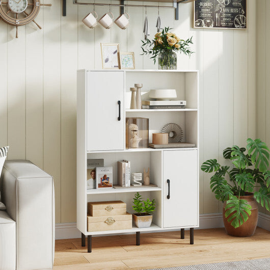 Costway 47 Inch Storage Cabinet Freestanding Bookcase with 2 Doors and 4 Open Shelves-White LuxuryLifeWay Online Store