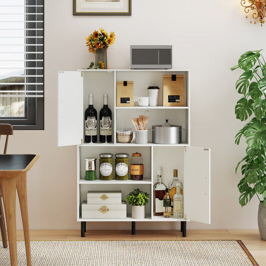 Costway 47 Inch Storage Cabinet Freestanding Bookcase with 2 Doors and 4 Open Shelves-White LuxuryLifeWay Online Store