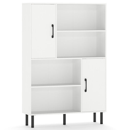Costway 47 Inch Storage Cabinet Freestanding Bookcase with 2 Doors and 4 Open Shelves-White LuxuryLifeWay Online Store