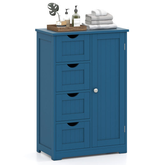 Costway Free-Standing Wooden Cabinet with 4 Drawers and Door Cabinet-Blue LuxuryLifeWay Online Store