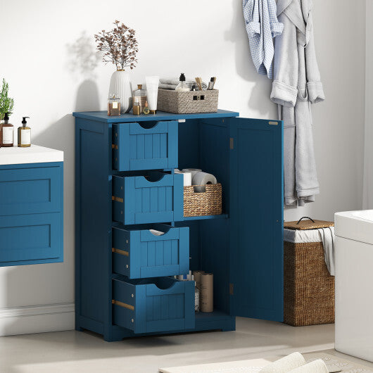 Costway Free-Standing Wooden Cabinet with 4 Drawers and Door Cabinet-Blue LuxuryLifeWay Online Store