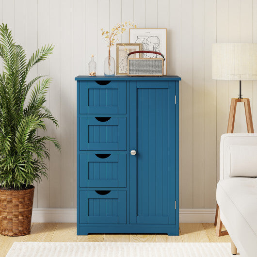 Costway Free-Standing Wooden Cabinet with 4 Drawers and Door Cabinet-Blue LuxuryLifeWay Online Store