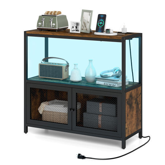 Costway Industrial Coffee Bar Cabinet with LED Lights and Charging Station-Rustic Brown LuxuryLifeWay Online Store