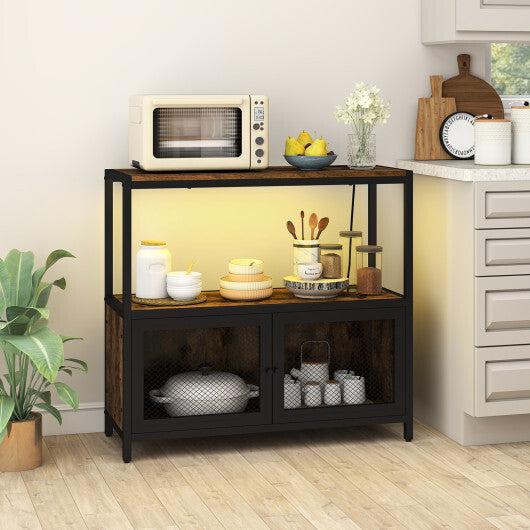 Costway Industrial Coffee Bar Cabinet with LED Lights and Charging Station-Rustic Brown LuxuryLifeWay Online Store