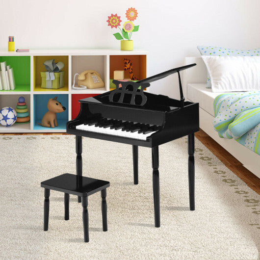 Costway 30-Key Wood Toy Kids Grand Piano with Bench & Music Rack-Black LuxuryLifeWay Online Store