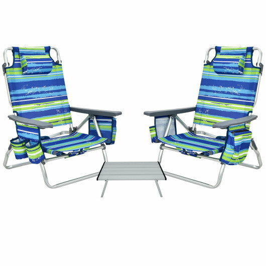 Costway 2 Packs 5-Position Outdoor Folding Backpack Beach Table Chair Reclining Chair Set-Blue LuxuryLifeWay Online Store