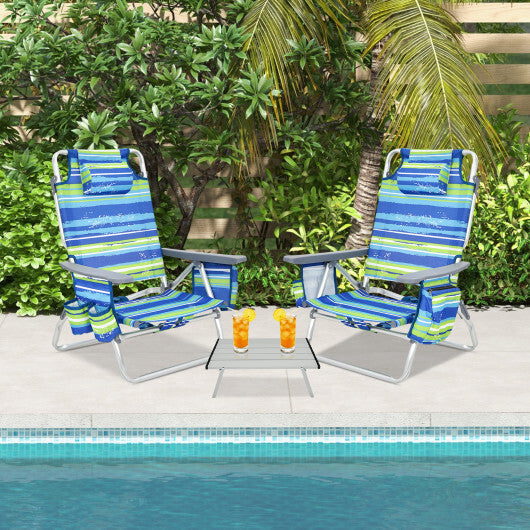 Costway 2 Packs 5-Position Outdoor Folding Backpack Beach Table Chair Reclining Chair Set-Blue LuxuryLifeWay Online Store