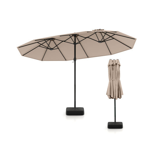 Costway 15 Feet Double-Sided Twin Patio Umbrella with Crank and Base-Brown LuxuryLifeWay Online Store