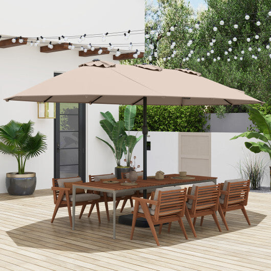 Costway 15 Feet Double-Sided Twin Patio Umbrella with Crank and Base-Brown LuxuryLifeWay Online Store