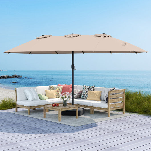 Costway 15 Feet Double-Sided Twin Patio Umbrella with Crank and Base-Brown LuxuryLifeWay Online Store
