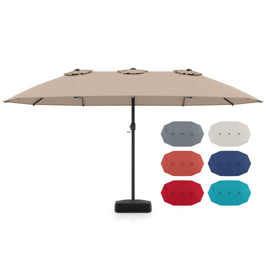Costway 15 Feet Double-Sided Twin Patio Umbrella with Crank and Base-Brown LuxuryLifeWay Online Store