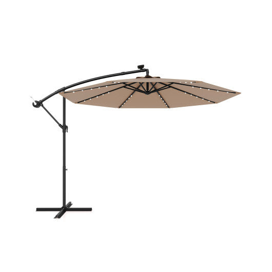 Costway 10 Feet Solar Offset Hanging Umbrella with 40 Lamp Beads and Solar Panel-Tan LuxuryLifeWay Online Store