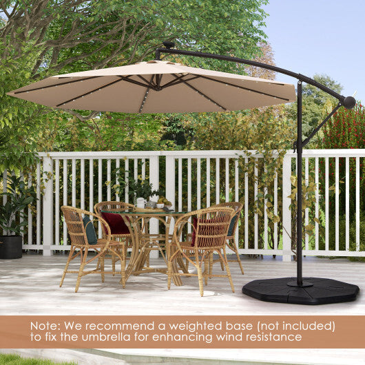 Costway 10 Feet Solar Offset Hanging Umbrella with 40 Lamp Beads and Solar Panel-Tan LuxuryLifeWay Online Store
