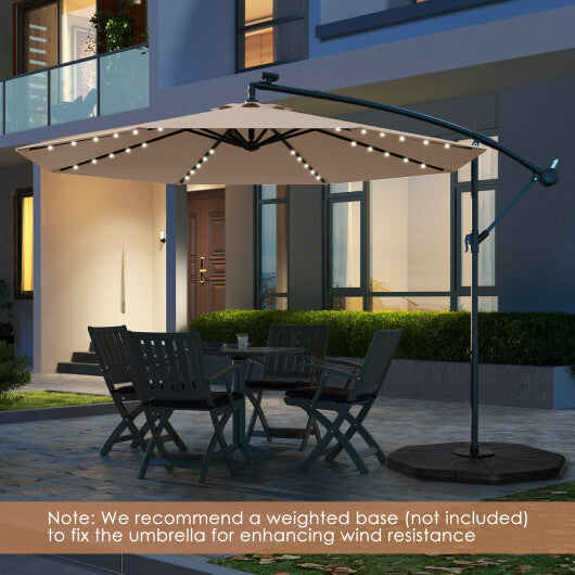 Costway 10 Feet Solar Offset Hanging Umbrella with 40 Lamp Beads and Solar Panel-Tan LuxuryLifeWay Online Store