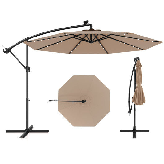 Costway 10 Feet Solar Offset Hanging Umbrella with 40 Lamp Beads and Solar Panel-Tan LuxuryLifeWay Online Store