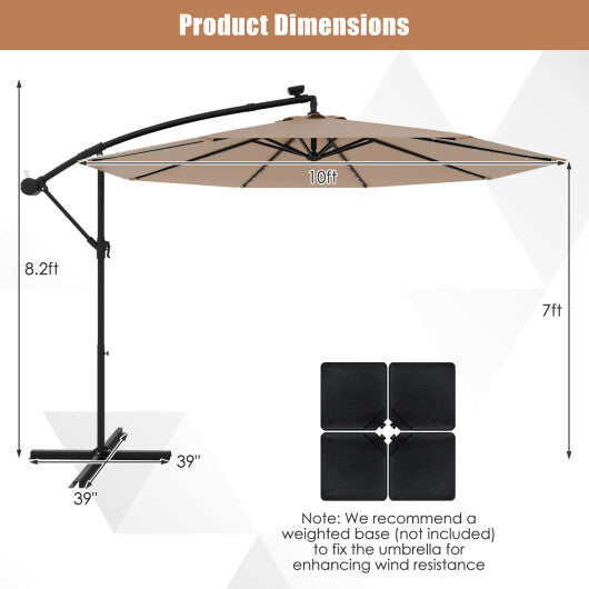 Costway 10 Feet Solar Offset Hanging Umbrella with 40 Lamp Beads and Solar Panel-Tan LuxuryLifeWay Online Store