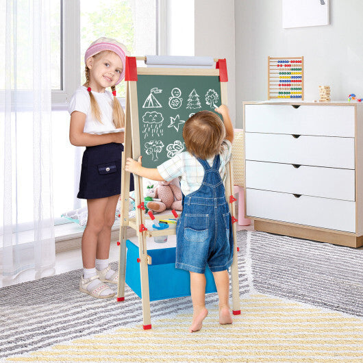 Costway 3-in-1 Double-Sided Adjustable Kid Easel for 3-8 Years Old Toddlers-Blue LuxuryLifeWay Online Store