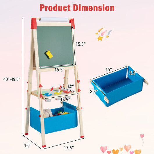 Costway 3-in-1 Double-Sided Adjustable Kid Easel for 3-8 Years Old Toddlers-Blue LuxuryLifeWay Online Store