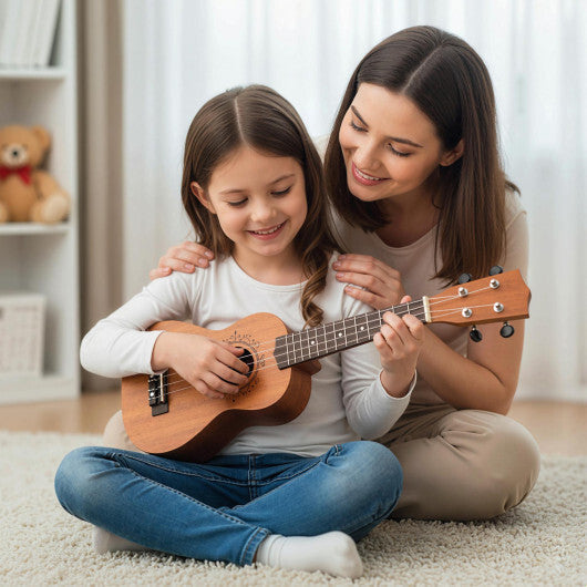 Costway 21 Inch Soprano Mahogany Wooden Ukelele Set with Adjustable Strap LuxuryLifeWay Online Store