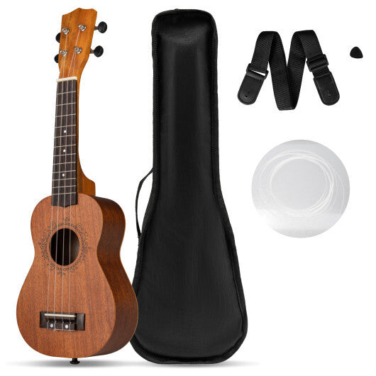 Costway 21 Inch Soprano Mahogany Wooden Ukelele Set with Adjustable Strap LuxuryLifeWay Online Store