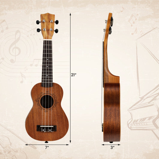 Costway 21 Inch Soprano Mahogany Wooden Ukelele Set with Adjustable Strap LuxuryLifeWay Online Store