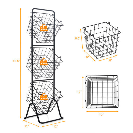Costway 3-Tier Fruit Basket Stand with Adjustable Heights LuxuryLifeWay Online Store