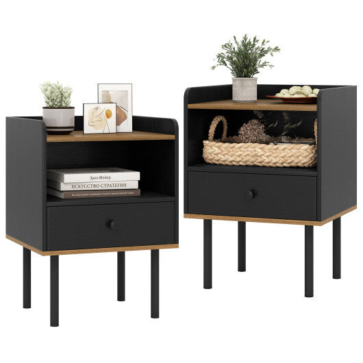 Costway Nightstand Bedside End Table with Drawer and Shelf for Living Room Bedroom-Set of 2 LuxuryLifeWay Online Store