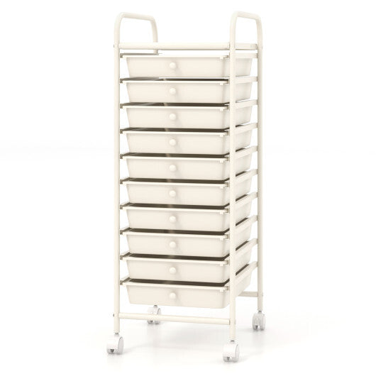 Costway 10 Drawer Rolling Storage Cart Organizer with 4 Universal Casters-White
