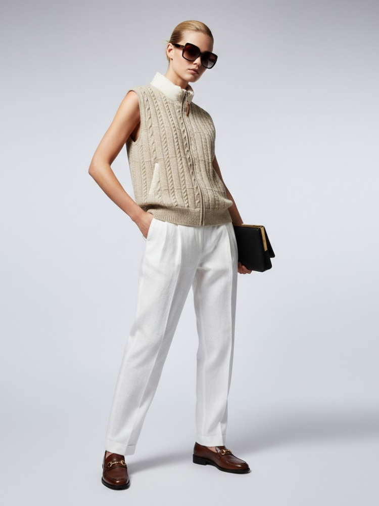 Cable-Knit Vest with Nylon Stand-Up Collar • BYMANYC ® New York LuxuryLifeWay Online Store