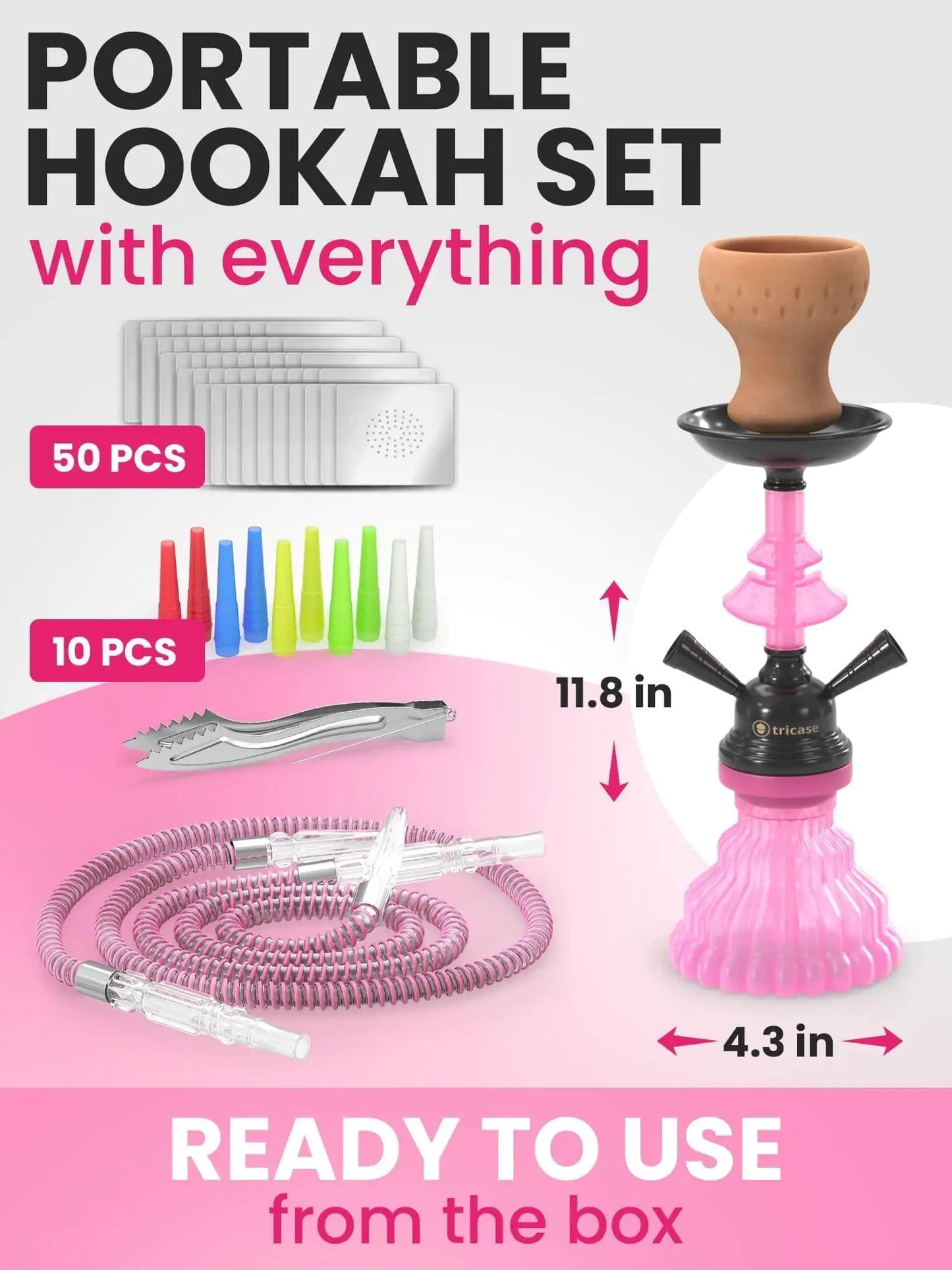 Pink Hookah Set 2 Hose Hookah LilOne 12” Pink Mini Hookah Combo Kit for Party