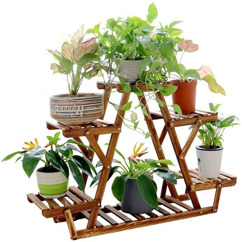 Solid Wood Triangular 6-Shelf Indoor Outdoor Flower Pot Plant Stand LuxuryLifeWay Online Store