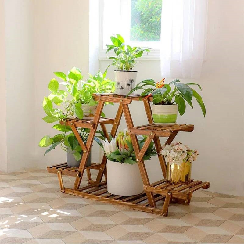 Solid Wood Triangular 6-Shelf Indoor Outdoor Flower Pot Plant Stand LuxuryLifeWay Online Store