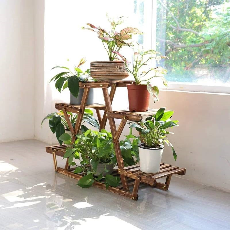 Solid Wood Triangular 6-Shelf Indoor Outdoor Flower Pot Plant Stand LuxuryLifeWay Online Store