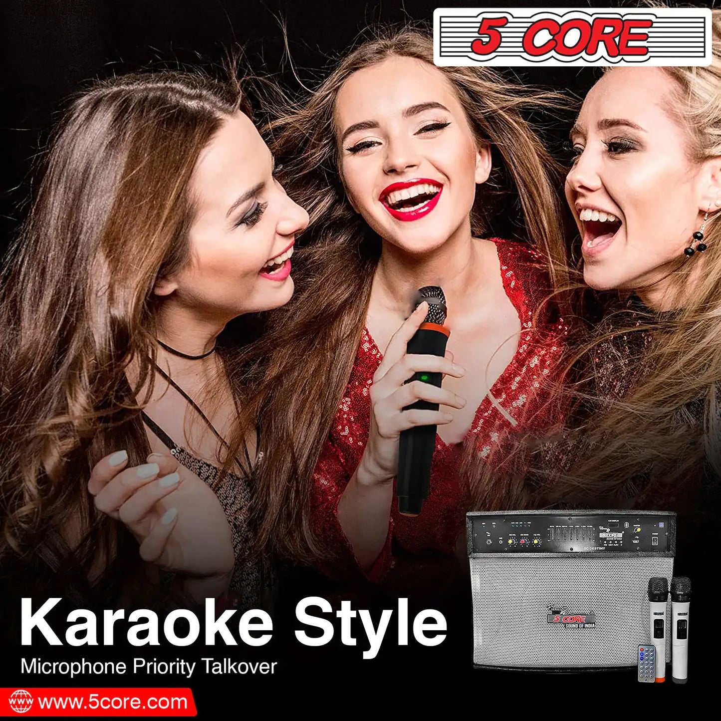 5 Core Wireless Portable PA System  400W PMPO Active Powered Bluetooth Compatible Karaoke Speaker