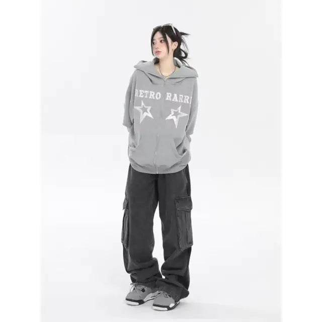 "Y2K Zip-Up Sweatshirt Women's Hoodie Streetwear