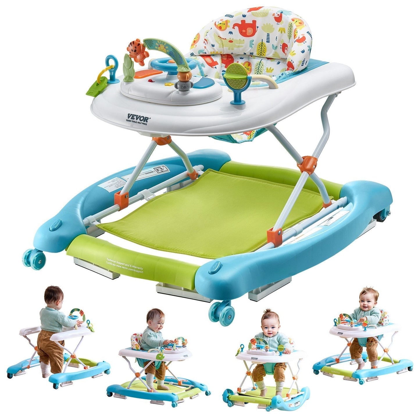 4-in-1 Baby Walker, Foldable Baby Activity Center on Wheels, 3 Adjustable Height, Music & Toys Tray, Learning-Seated | Walk-Behind | Rocker | Bouncer Toddler Walker for Girls Boys 6-24 Months LuxuryLifeWay Online Store