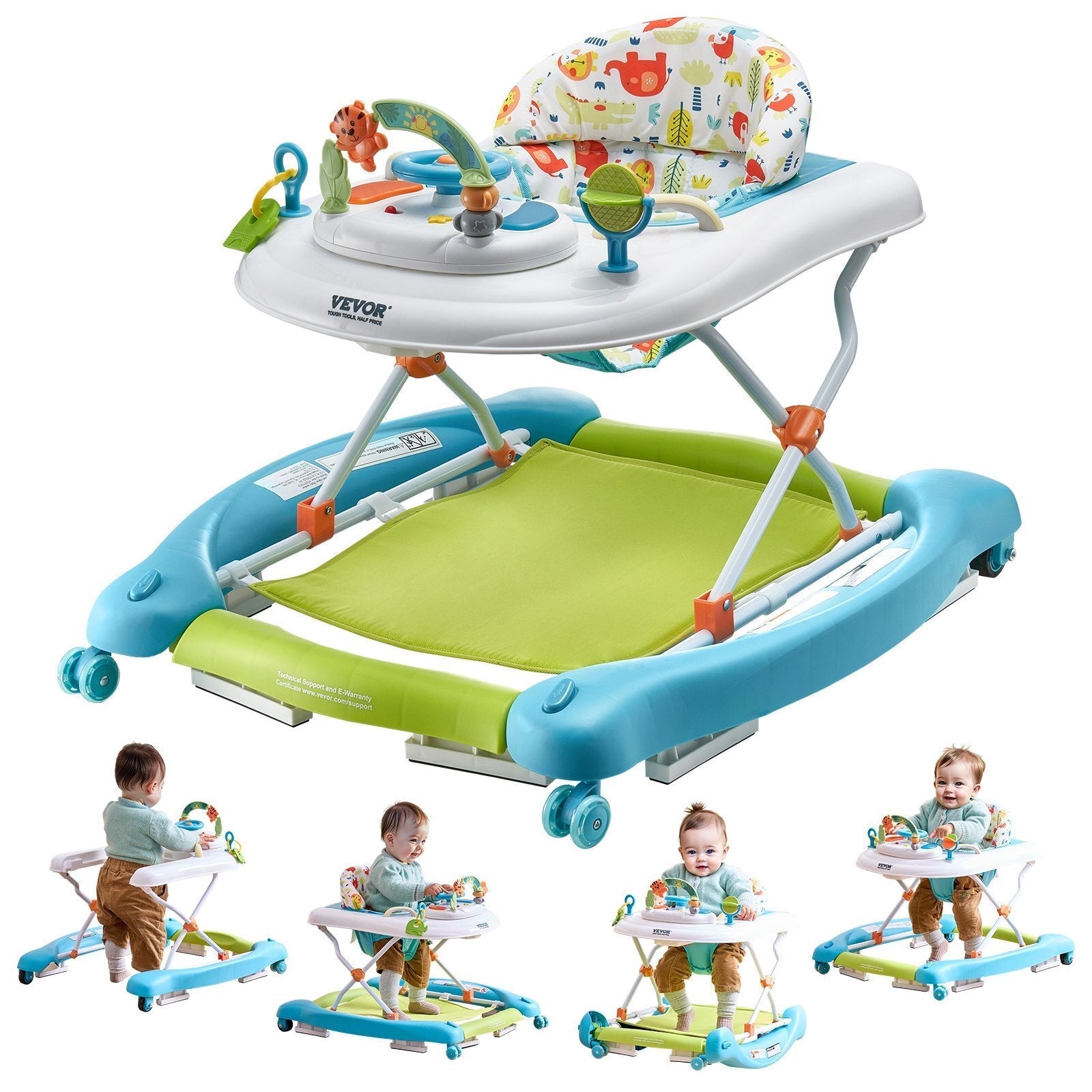 4-in-1 Baby Walker, Foldable Baby Activity Center on Wheels, 3 Adjustable Height, Music & Toys Tray, Learning-Seated | Walk-Behind | Rocker | Bouncer Toddler Walker for Girls Boys 6-24 Months LuxuryLifeWay Online Store