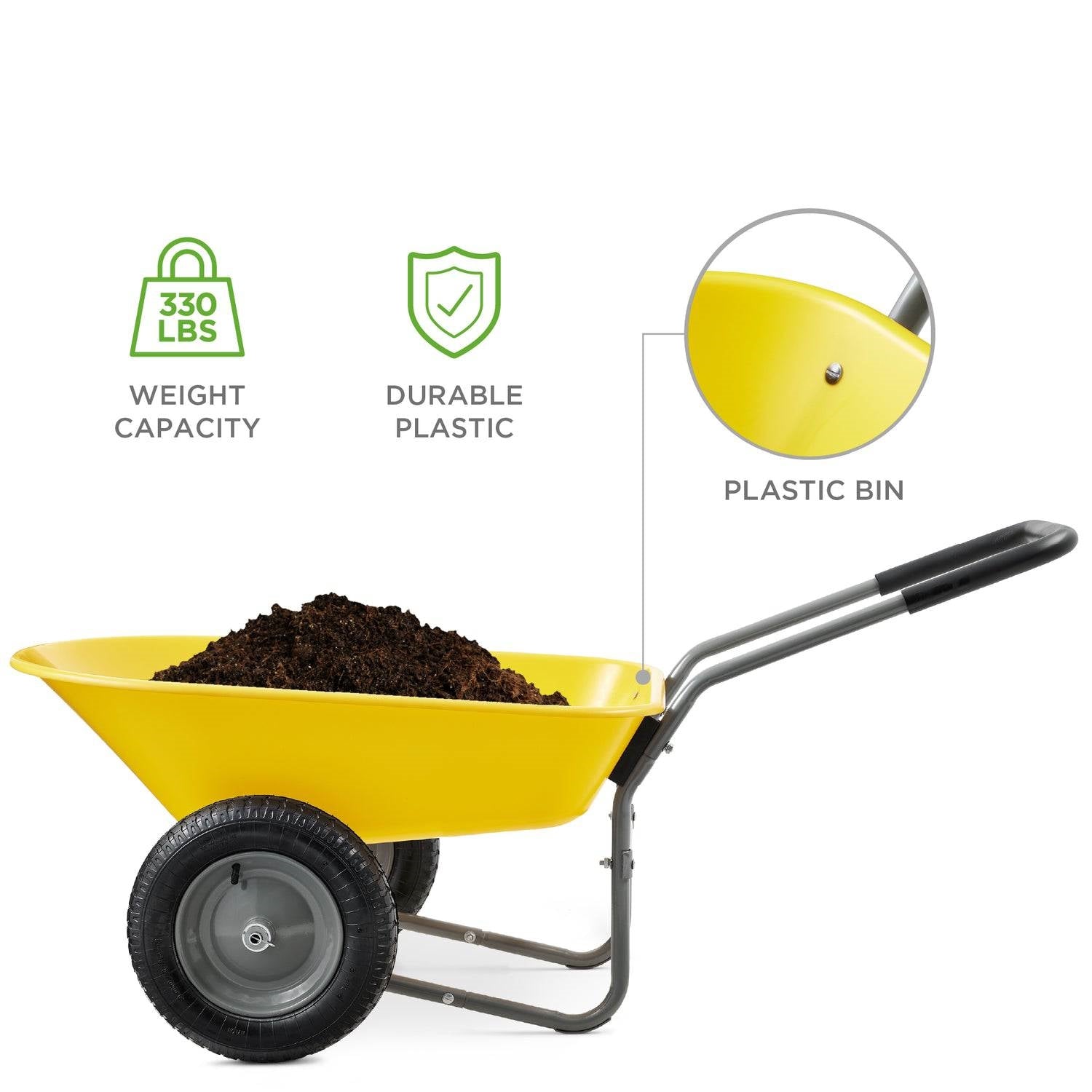 Heavy Duty 2-Wheel Multipurpose Rust Proof Wheelbarrow - Yellow LuxuryLifeWay Online Store