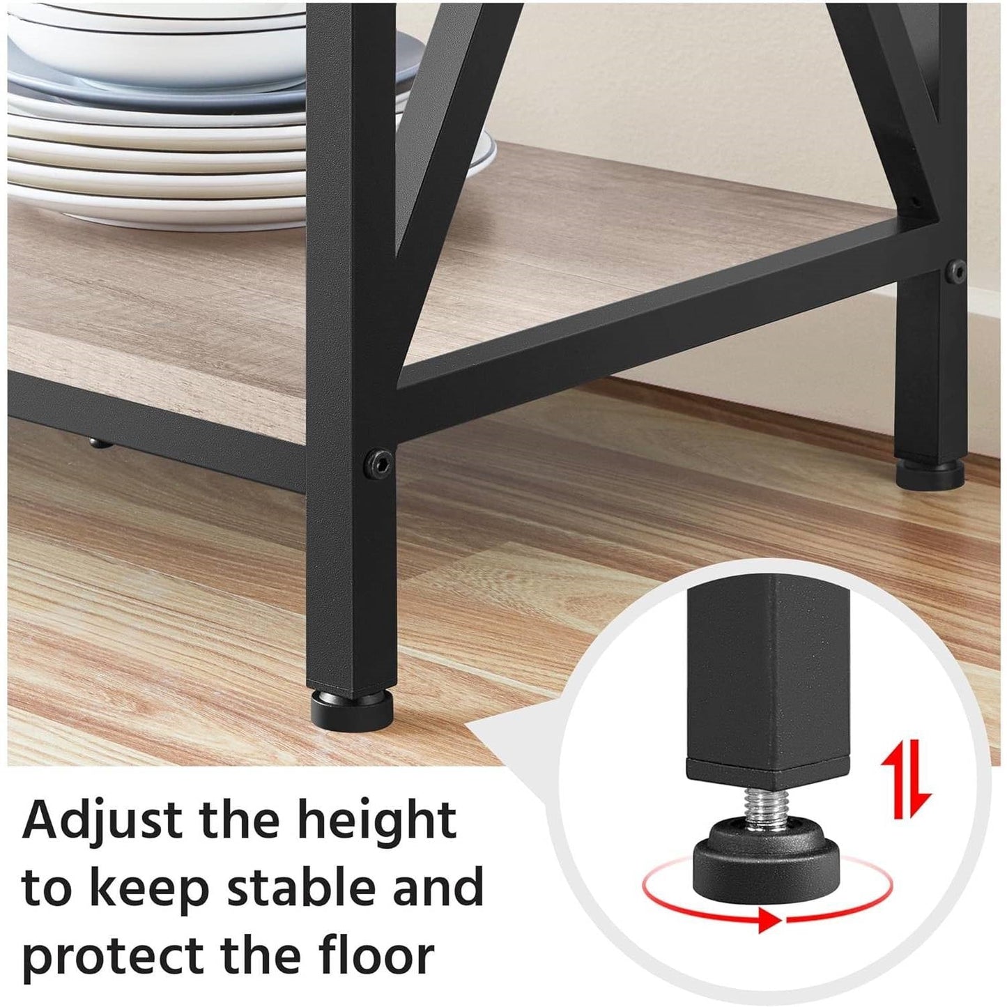 Modern Black Metal Grey Wood Bakers Rack Microwave Stand Kitchen Shelving Unit LuxuryLifeWay Online Store