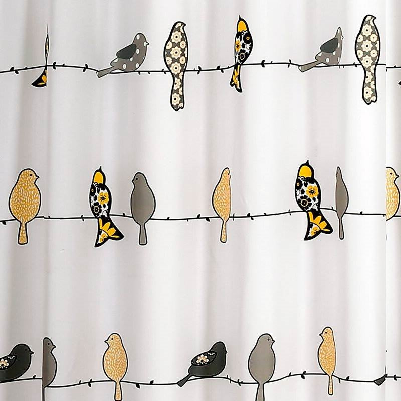72 x 72 inch Yellow Grey Birds Floral Polyester Machine-Washable Shower Curtain LuxuryLifeWay Online Store
