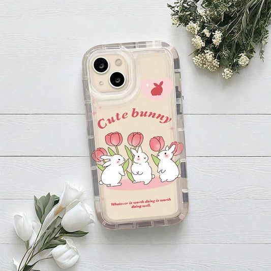 Cute Rabbit Flower Colorful Case for iPhone 15 14 13 12 11 Pro Max Plus - Shockproof Transparent Protective Cover with Fun Design LuxuryLifeWay Online Store