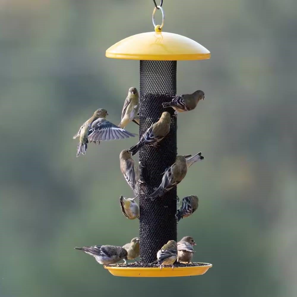 Durable Metal Mesh Tube Hanging Bird Feeder with Yellow Top and Perch LuxuryLifeWay Online Store