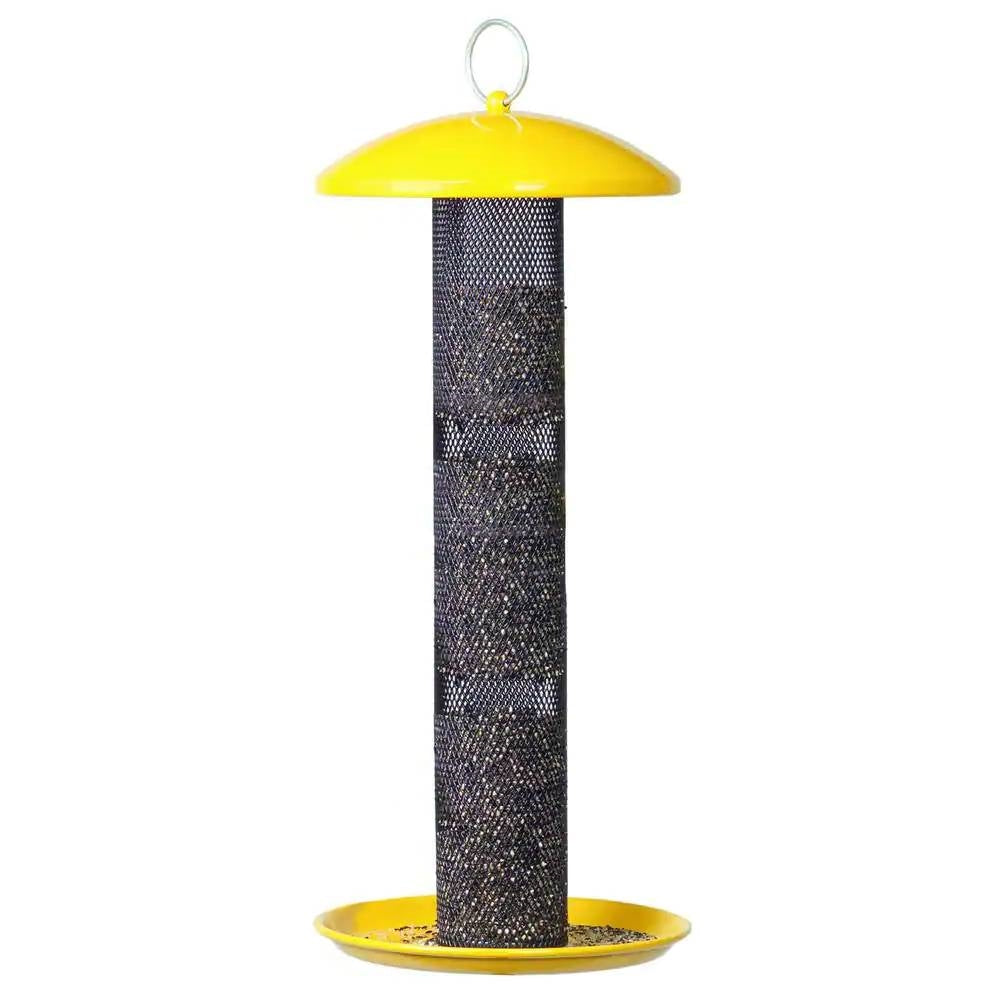Durable Metal Mesh Tube Hanging Bird Feeder with Yellow Top and Perch LuxuryLifeWay Online Store