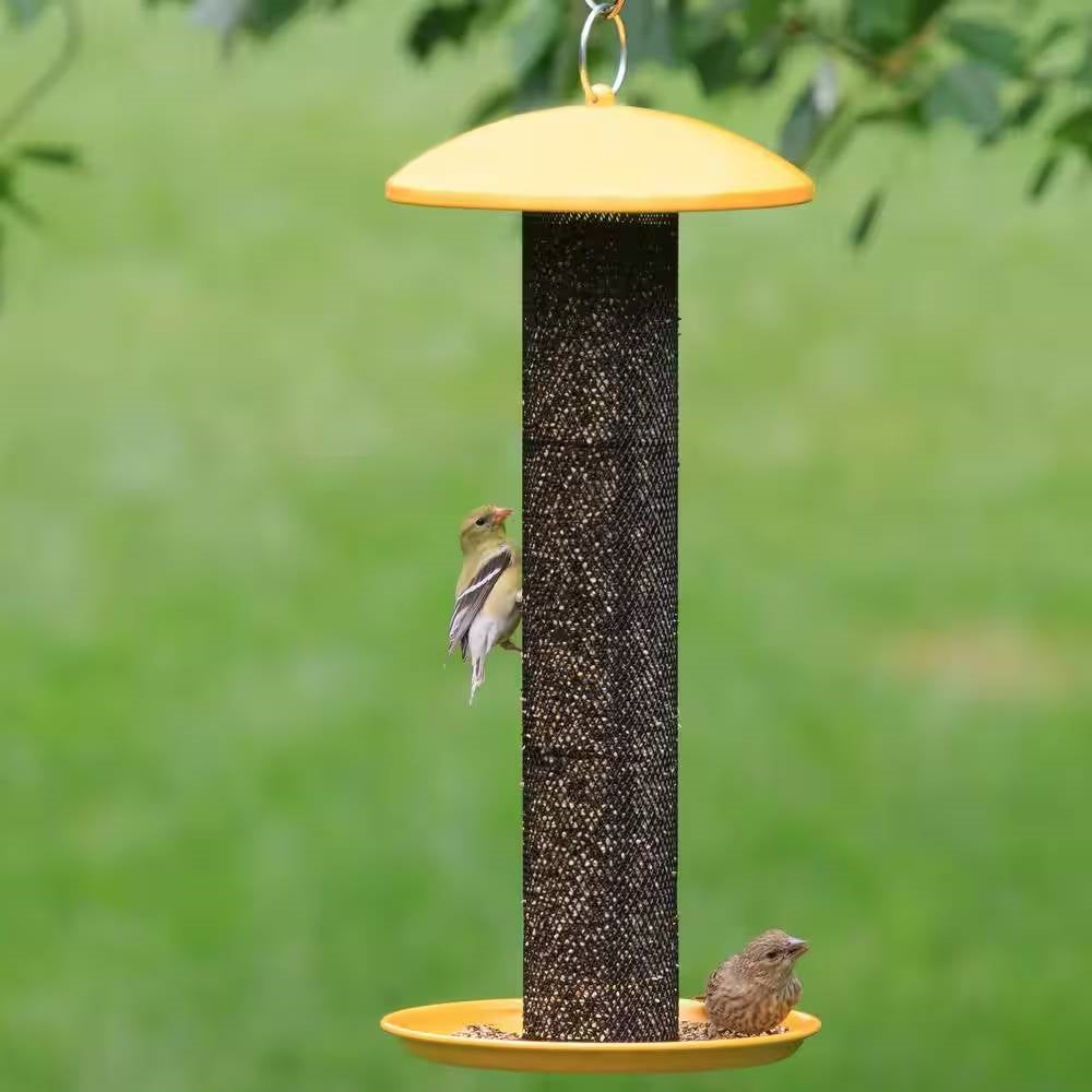 Durable Metal Mesh Tube Hanging Bird Feeder with Yellow Top and Perch LuxuryLifeWay Online Store