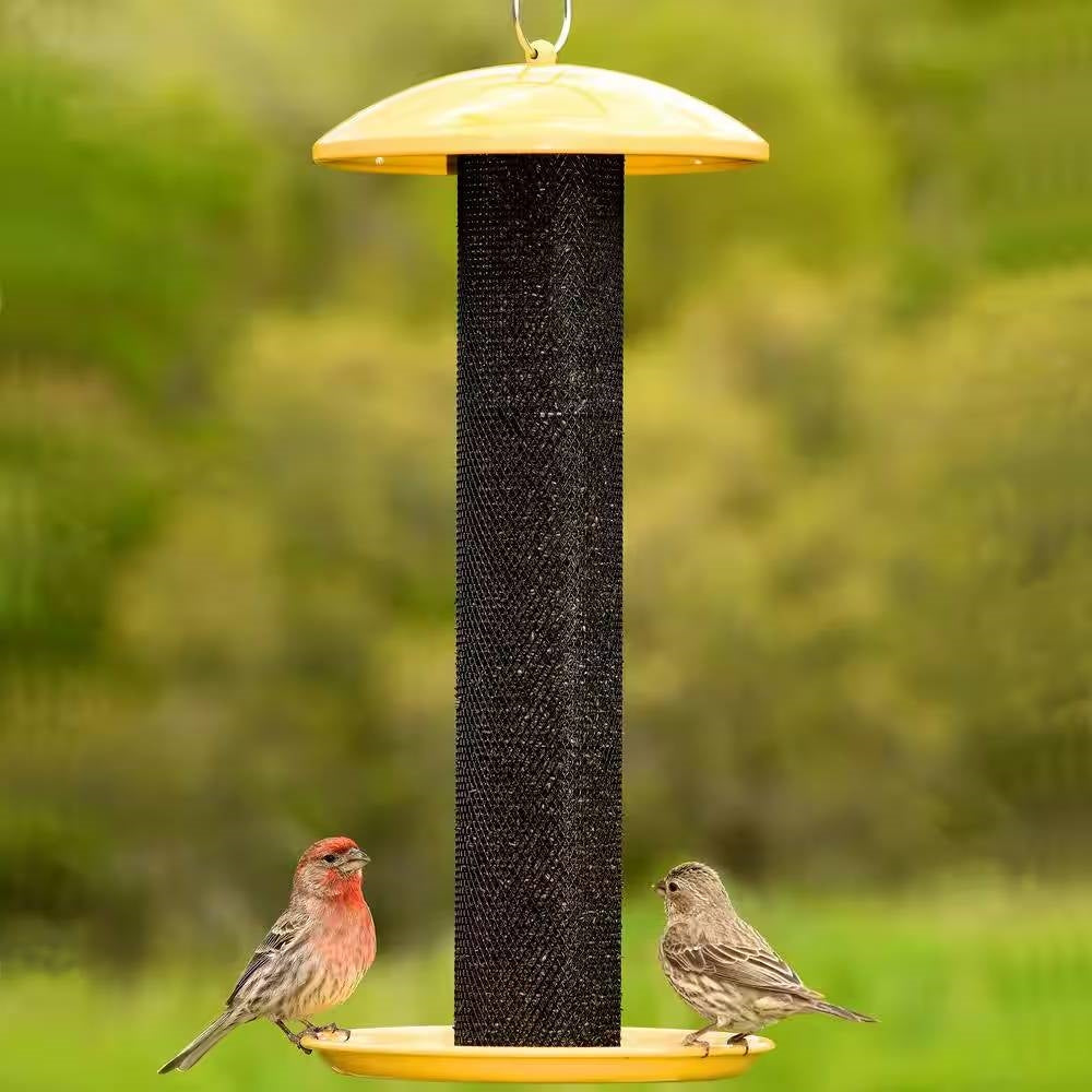 Durable Metal Mesh Tube Hanging Bird Feeder with Yellow Top and Perch LuxuryLifeWay Online Store